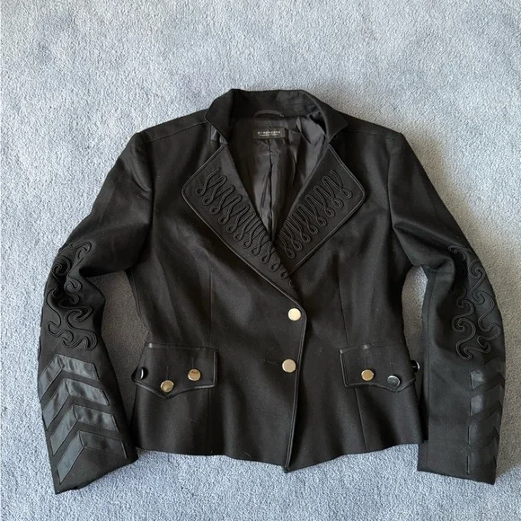 Strenesse Gabriele Strehle Germany Black Wool Cashmere embroidered jacket size 6 - Picture 5 of 9